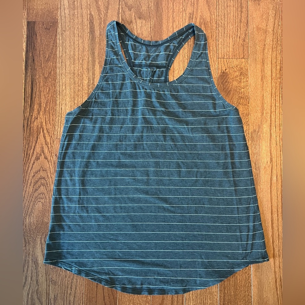 Lululemon Athletica Gray and White Stripe Razorback Tank Top